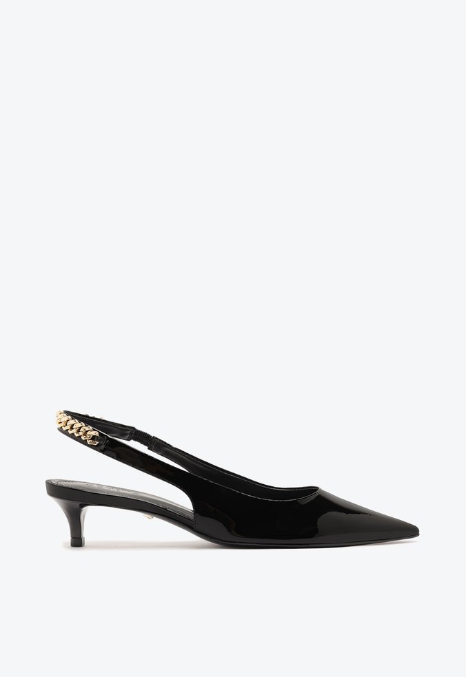 Sapato Scarpin Slingback Salto Mid Verniz Preto