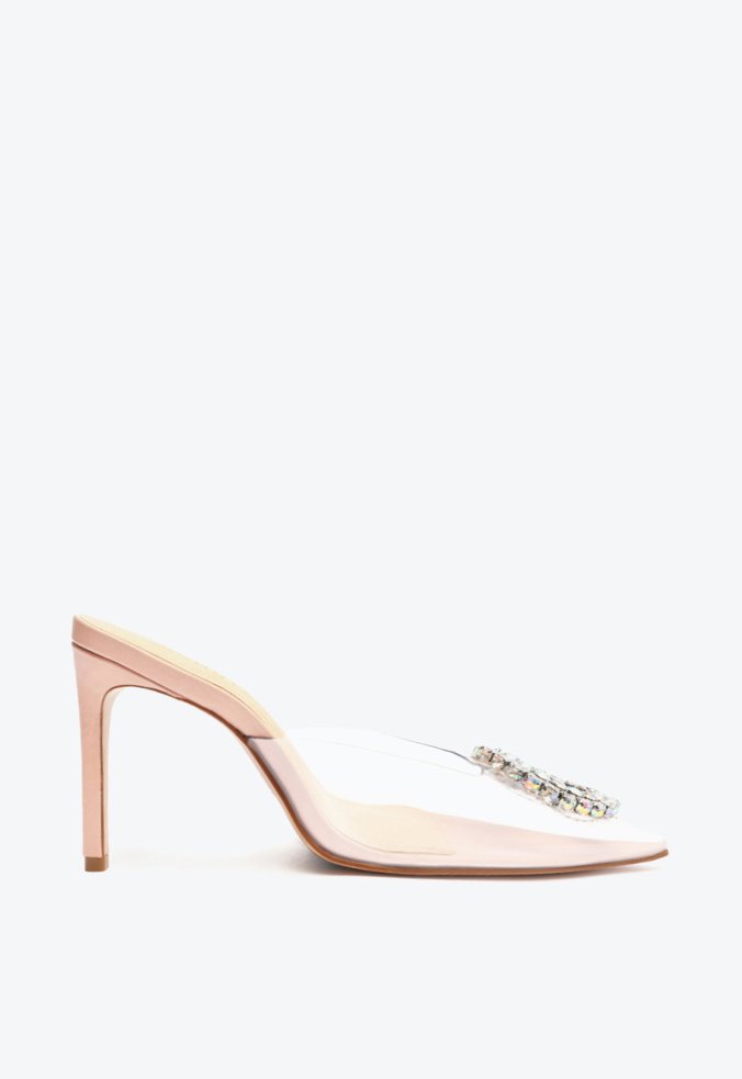 Sapato Mule Anna Verniz Rosa Claro e Transparente