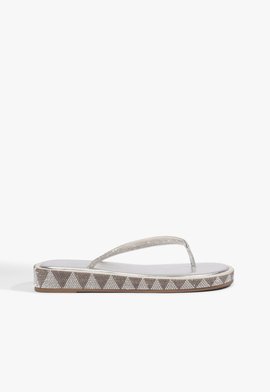Sandália Flatform Bico Redondo Tira V Pedraria Prata