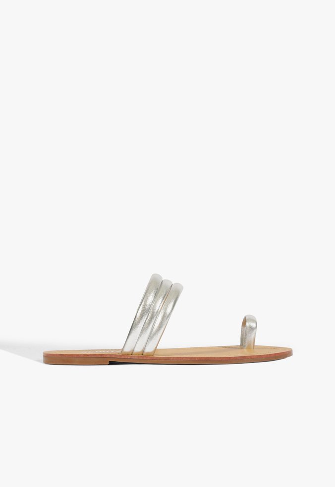 Sandália Rasteira Toe Ring Couro Prata