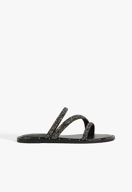 Sandália Rasteira Brilho Preta
