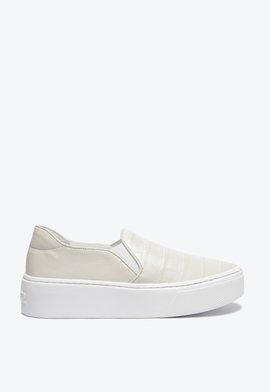 Tênis Sem Cadarço Slip On Couro Croco Branco