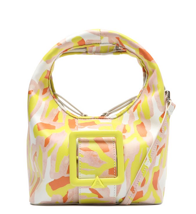 Bolsa Tiracolo Pequena Wanted Fivela Couro Estampa Amarela Bolsa Tiracolo Pequena Wanted Fivela Couro Estampa Amarela