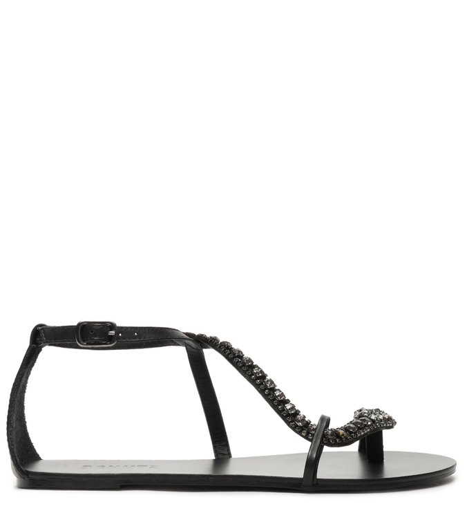 Sandália Rasteira Snake Glam Pedraria Preta