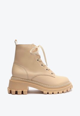 Bota Coturno Tratorado Couro Creme