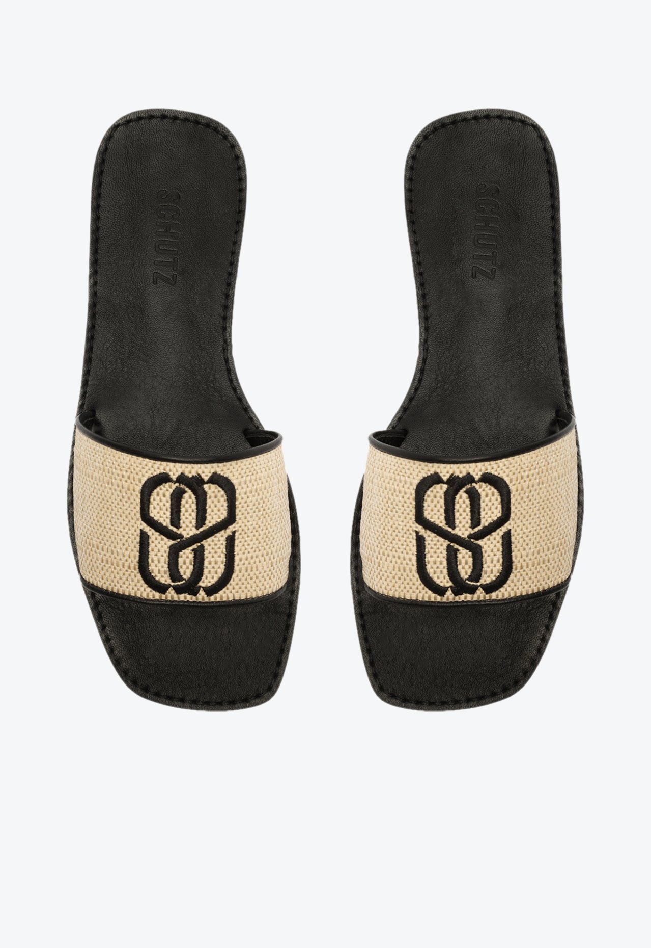 Sandália Rasteira Slide Logo Trama Preta | Schutz