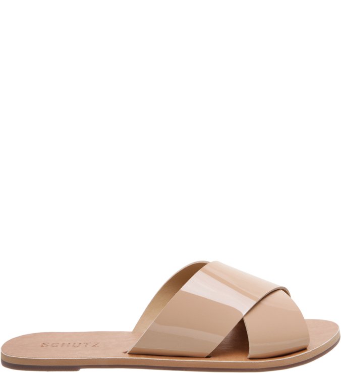 Flat Slide Cross Verniz Nude Flat Slide Cross Verniz Nude