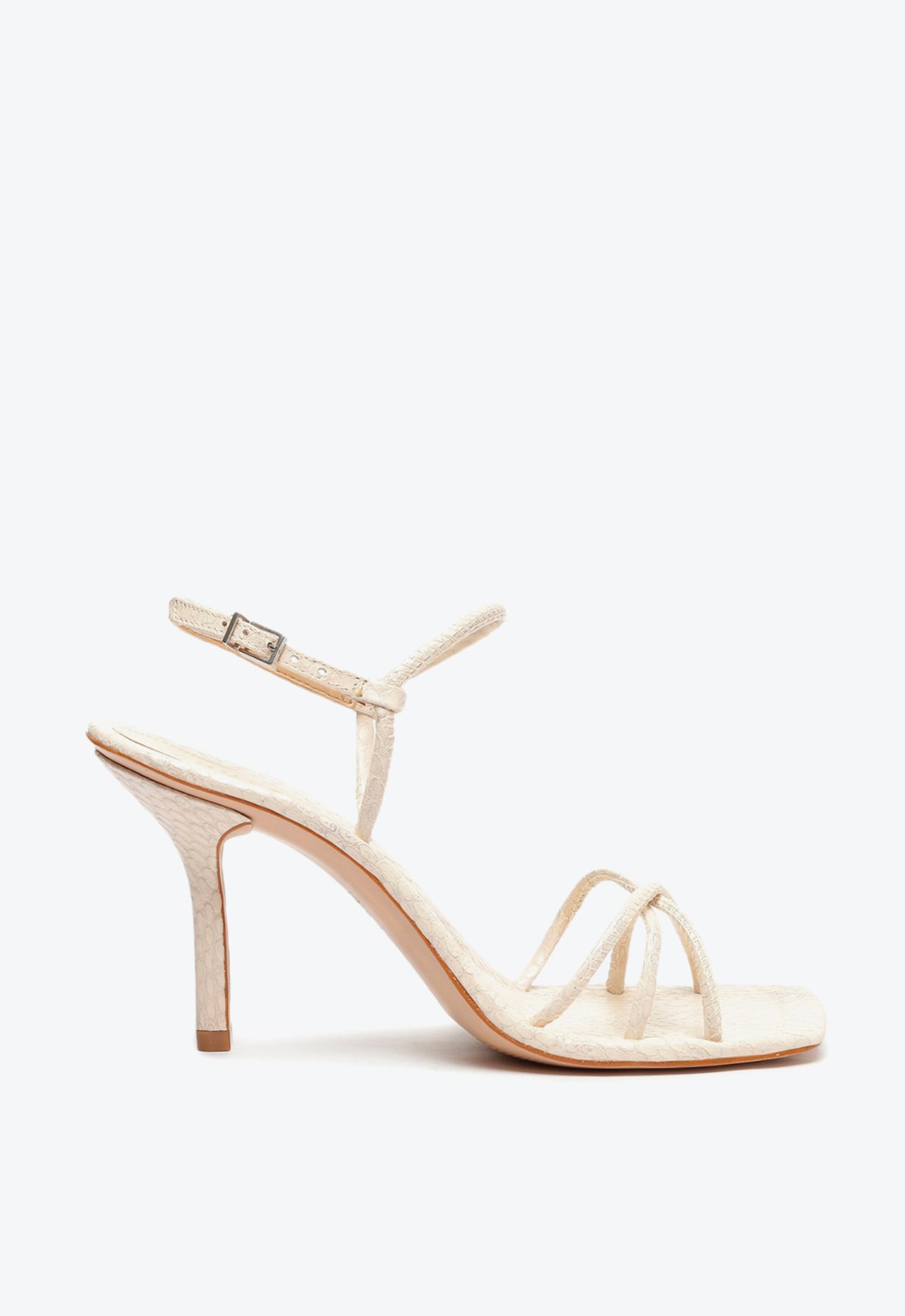Sandália Salto Alto Snake Tiras Couro Off White | Schutz