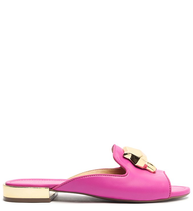 Sapato Mule Baixo Aberto Couro Rosa Panther
