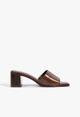 Tamanco Mule Modern Salto Bloco Couro Marrom