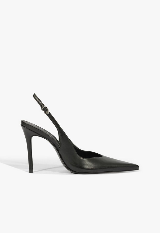 Slingback Couro Salto Alto Fino Preto