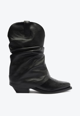Bota Cano Médio Couro Preta