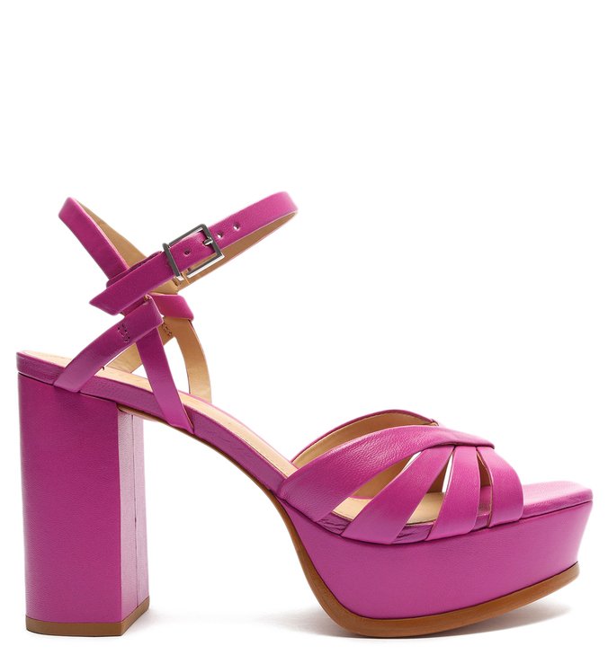 Sandália Salto Meia Pata Couro Rosa