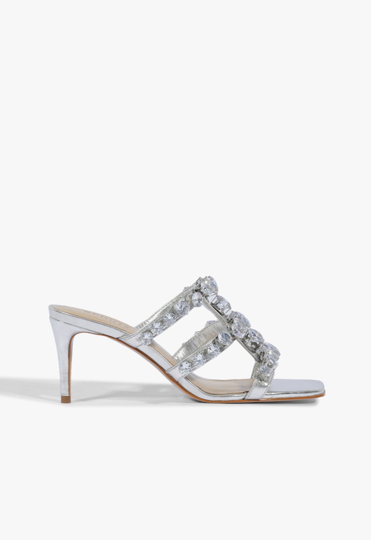 Vista 2 Sandália Mule Salto Médio Glam Prata Prata