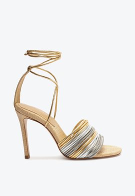 Sandália Salto Alto Tiras Dourada