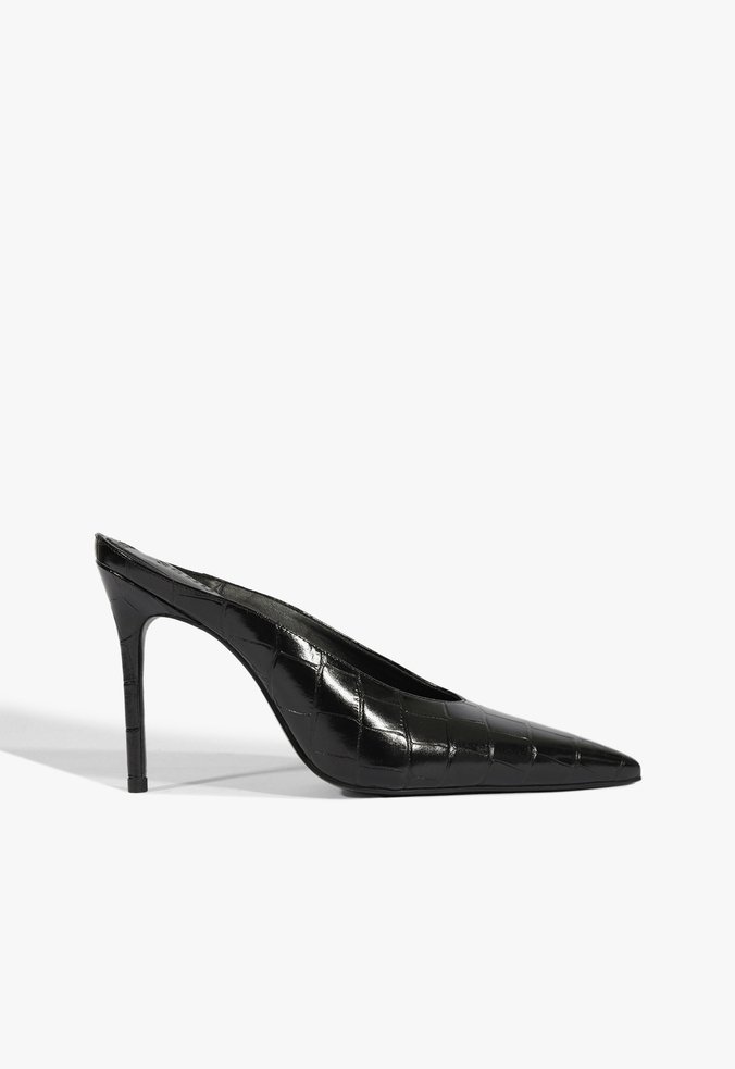 Mule Fresh Boho Salto Fino Alto Couro Preta