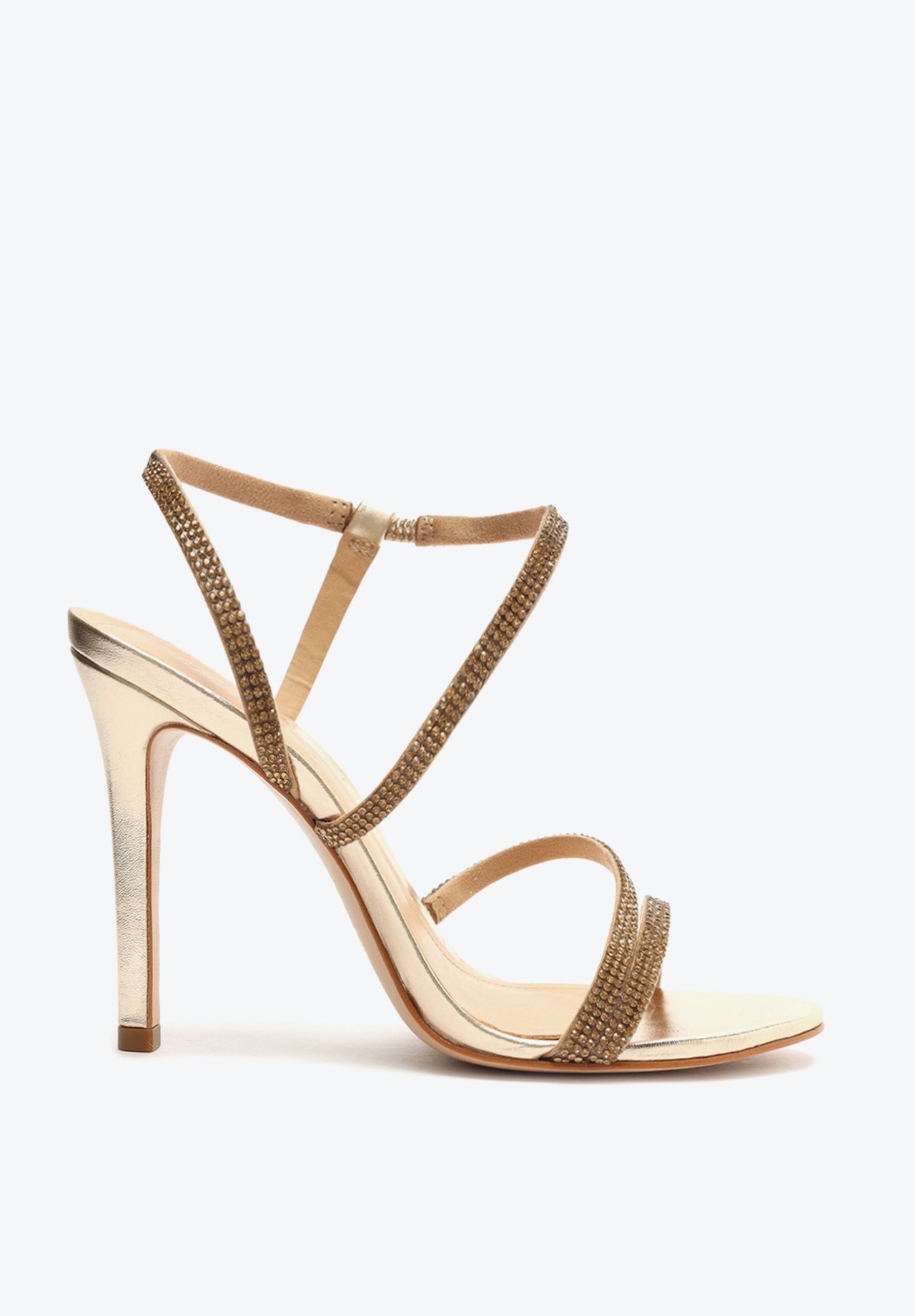 Sandália Salto Alto Mariah Shine Tiras Dourada | Schutz