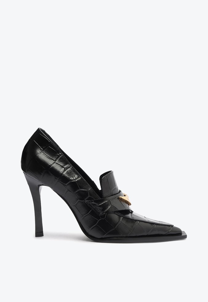Scarpin Couro Croco Preto