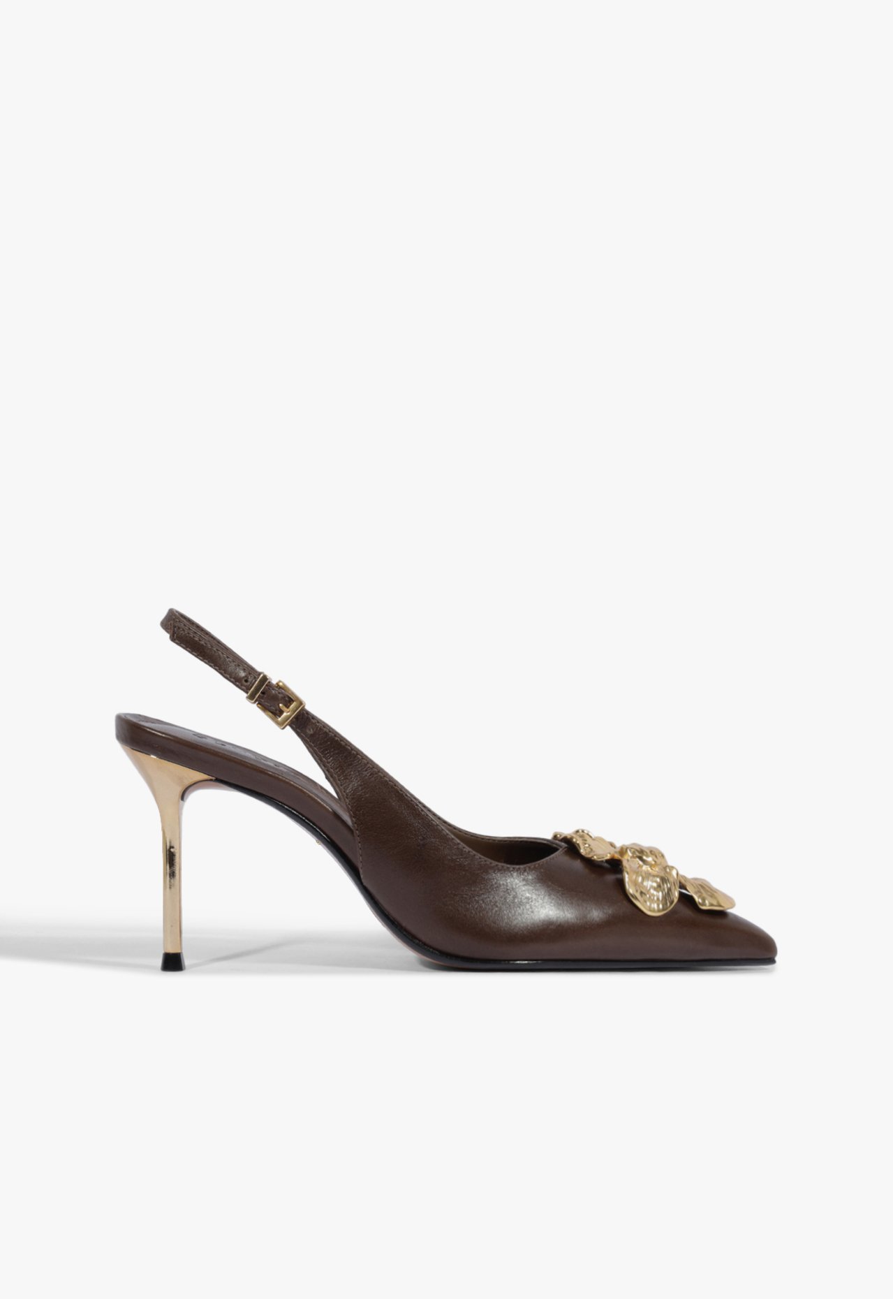Scarpin Slingback Salto Flora Couro Marrom | Schutz