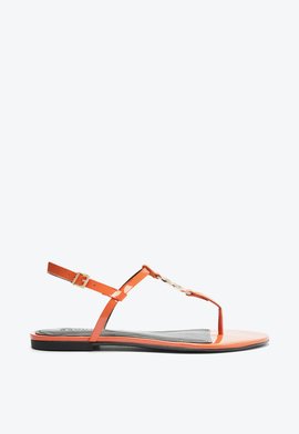 Sandália Rasteira Statement Flats Couro Laranja