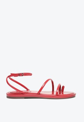 Sandália Rasteira Verniz Tiras Vermelha