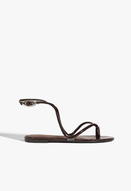 Sandália Rasteira Glam Curves Vinil Marrom