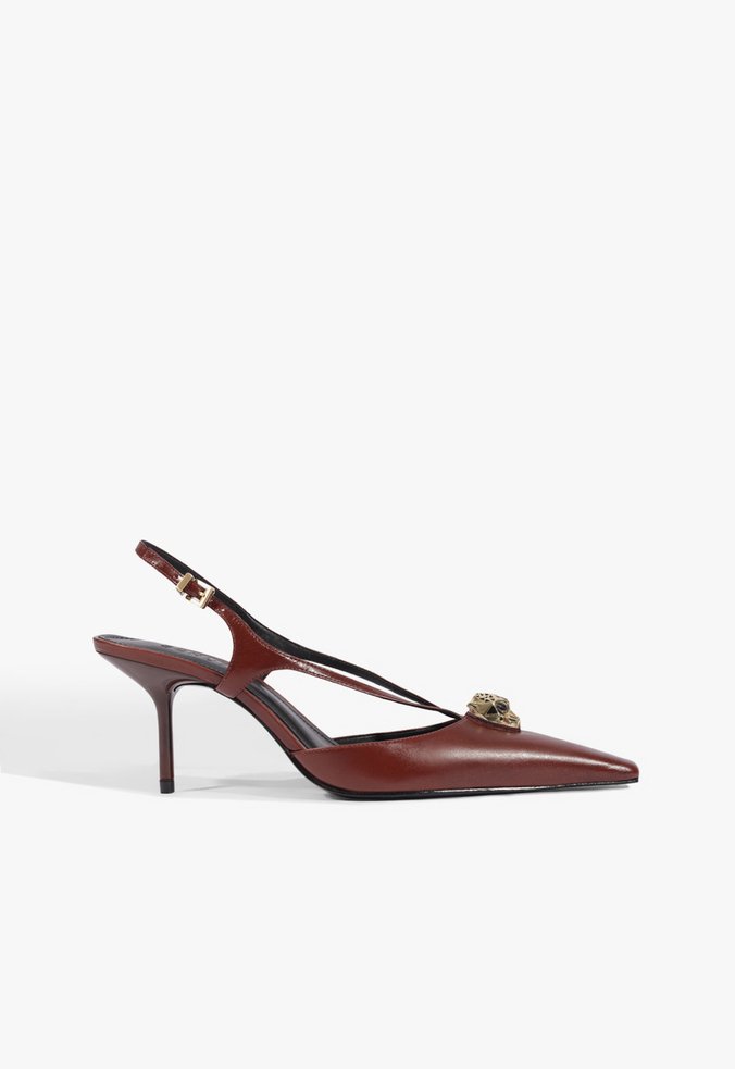 Scarpin Slingback Leoness Couro Vermelho
