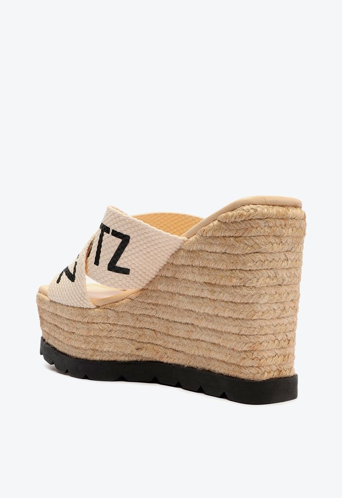 Sandália Tamanco Schutz Logo Tecido Bege Sandália Tamanco Schutz Logo Tecido Bege