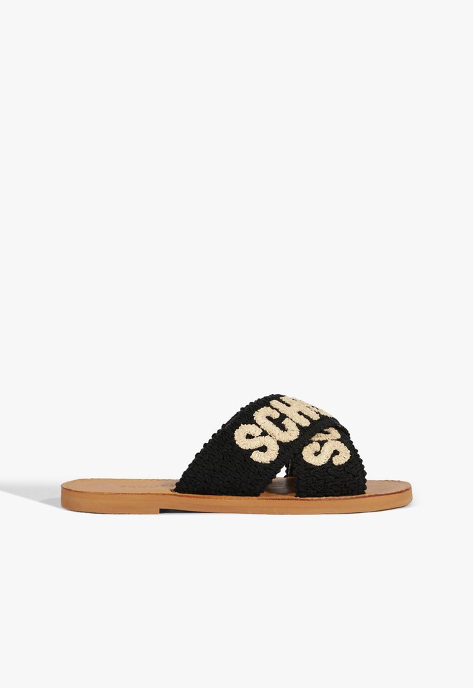 Sandália Rasteira de X Schutz Logo Tricô Preta