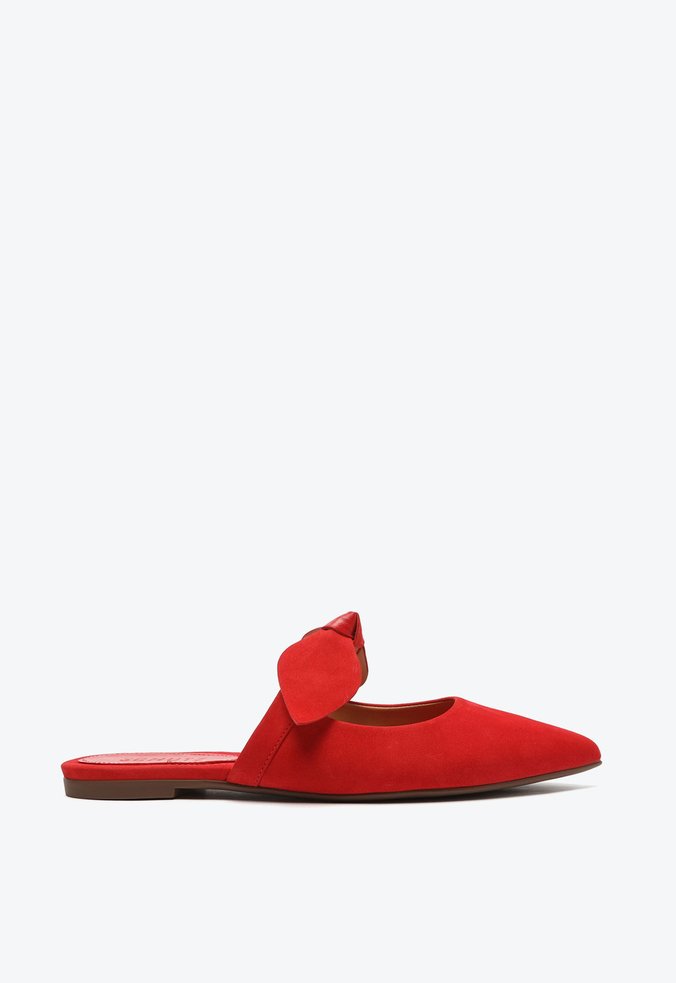 Sapato Mule Rasteira Nobuck Laço Vermelho