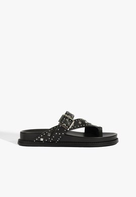 Papete Rasteira Couro Preta