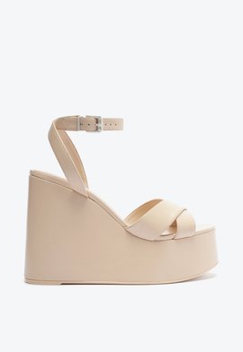 Sandália Hilda Wedge Couro Bege