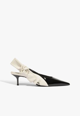 Scarpin Lior Bow Mid Couro Preto e Branco