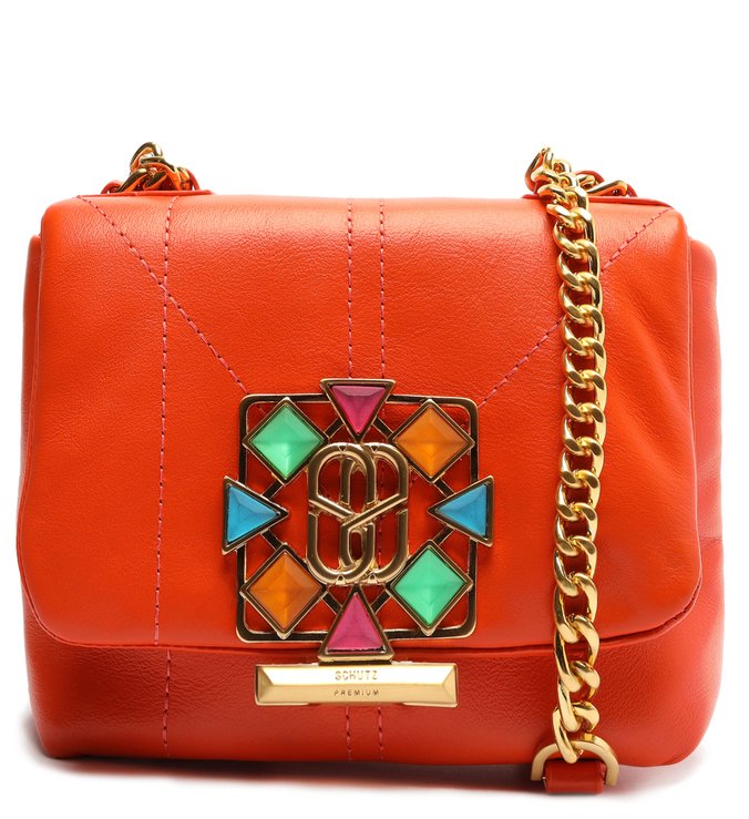 Bolsa Tiracolo Pequena Couro Treasure Laranja