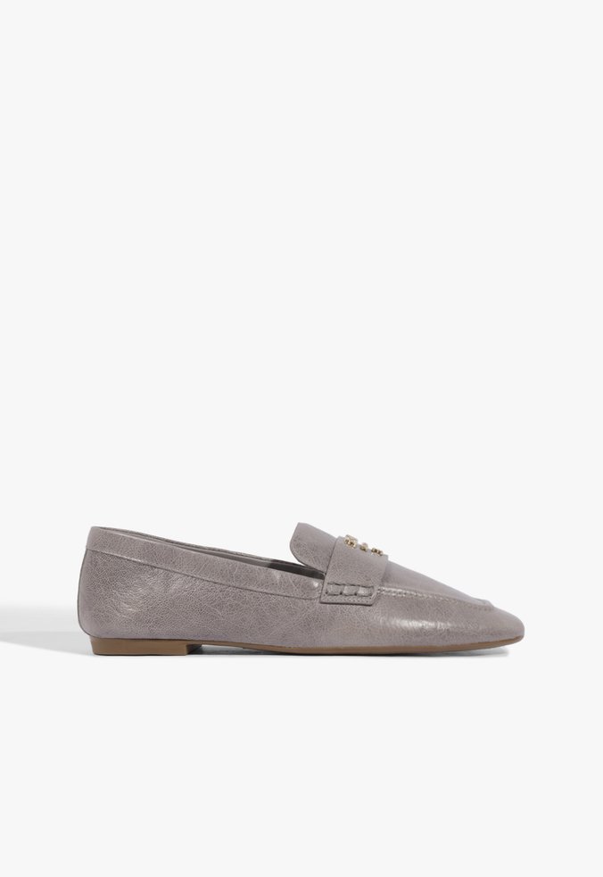 Mocassim Shop Bico Quadrado Couro Cinza
