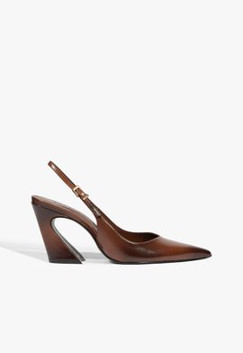 Scarpin Slingback Salto Bloco Couro Marrom