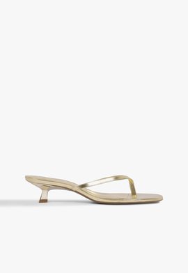 Sandália Tiras Salto Baixo Couro Dourada