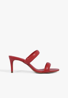 Sandália Mule Salto Médio Couro Tiras Vermelho