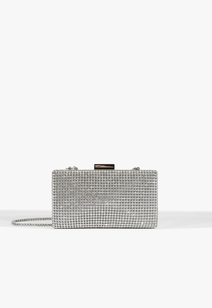 Bolsa Clutch Malha Strass Prateada
