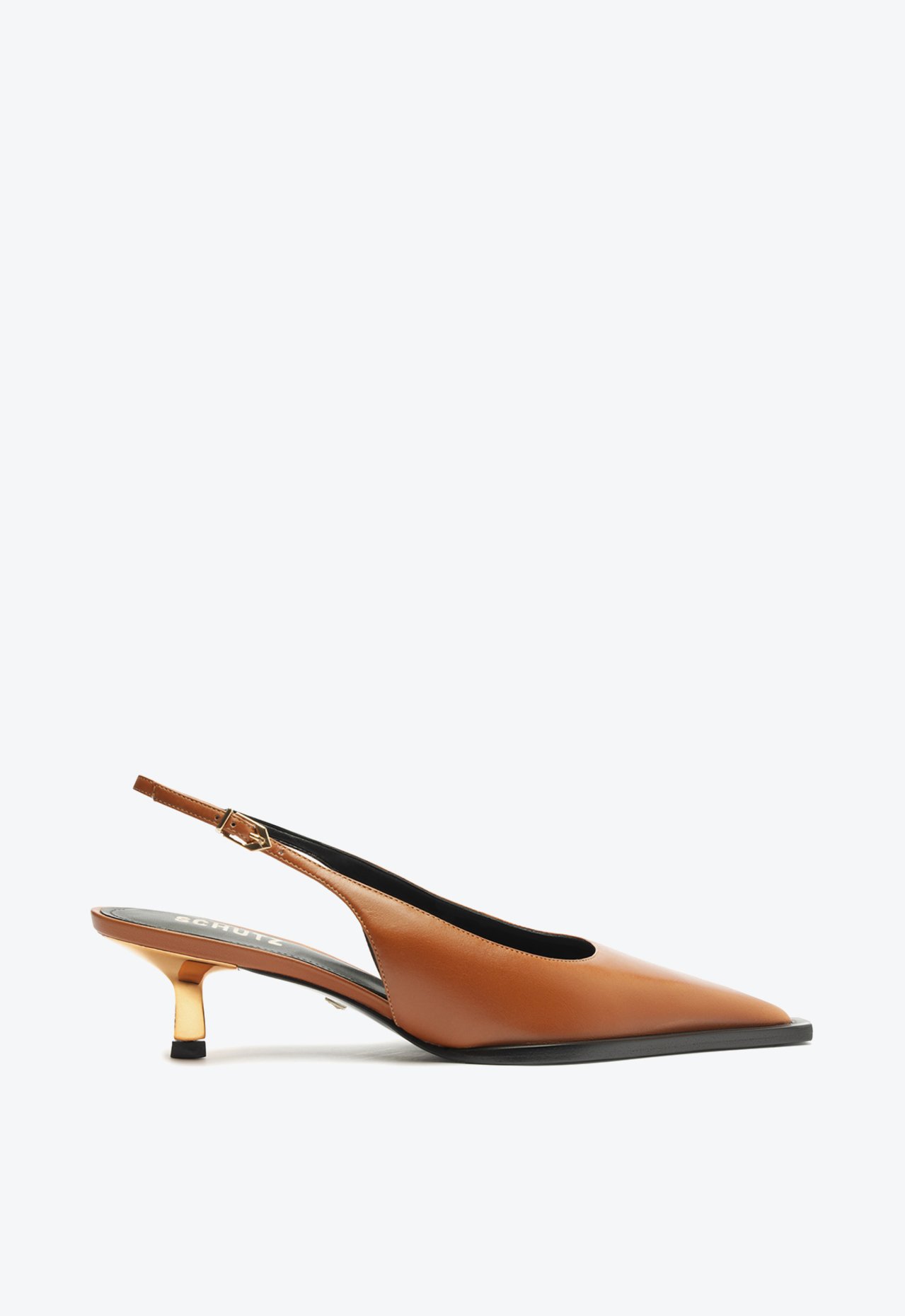 Scarpin Slingback Couro Salto Baixo Marrom | Schutz