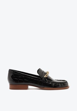 Mocassim Chain Ornamental Couro Verniz Preto