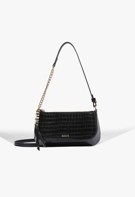 Bolsa Pequena Tiracolo Tina Zíper Croco Corrente Preta