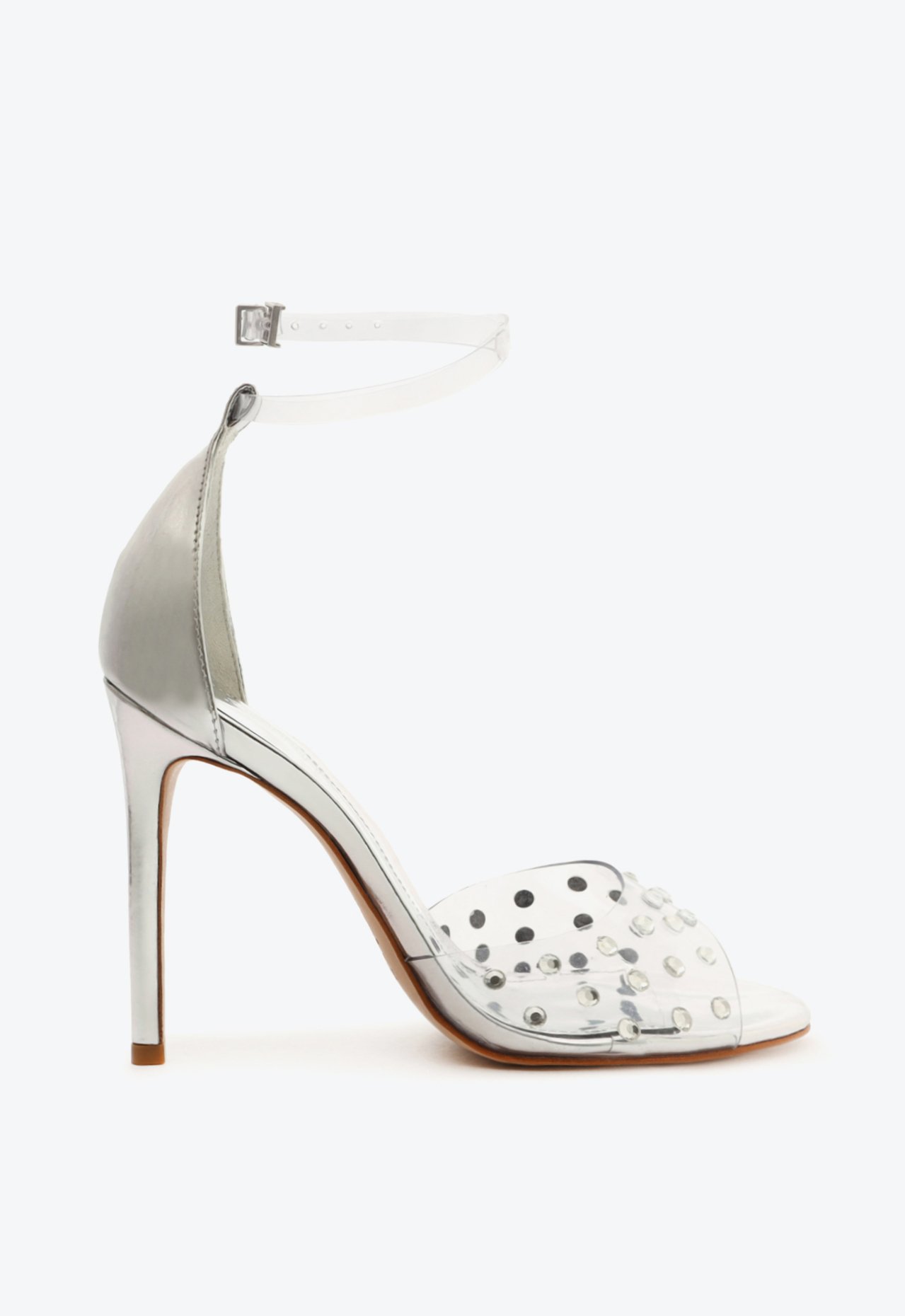 Sandália Salto Alto Vinil Cristais Metalizada Prata | Schutz