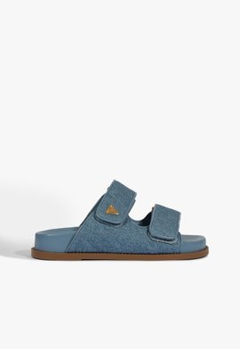Sandália Papete Tiras Couro Jeans Azul
