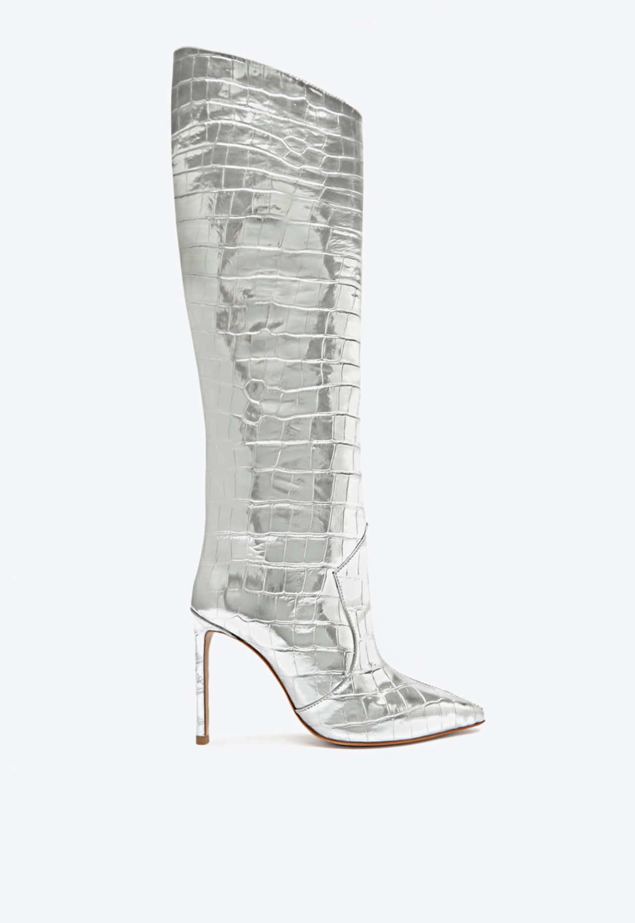 Bota Over The Knee Couro Croco Metalizado Prateada | Schutz