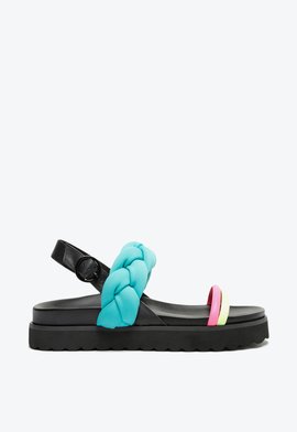 Sandália Papete Flatform Nylon Trança Colorida