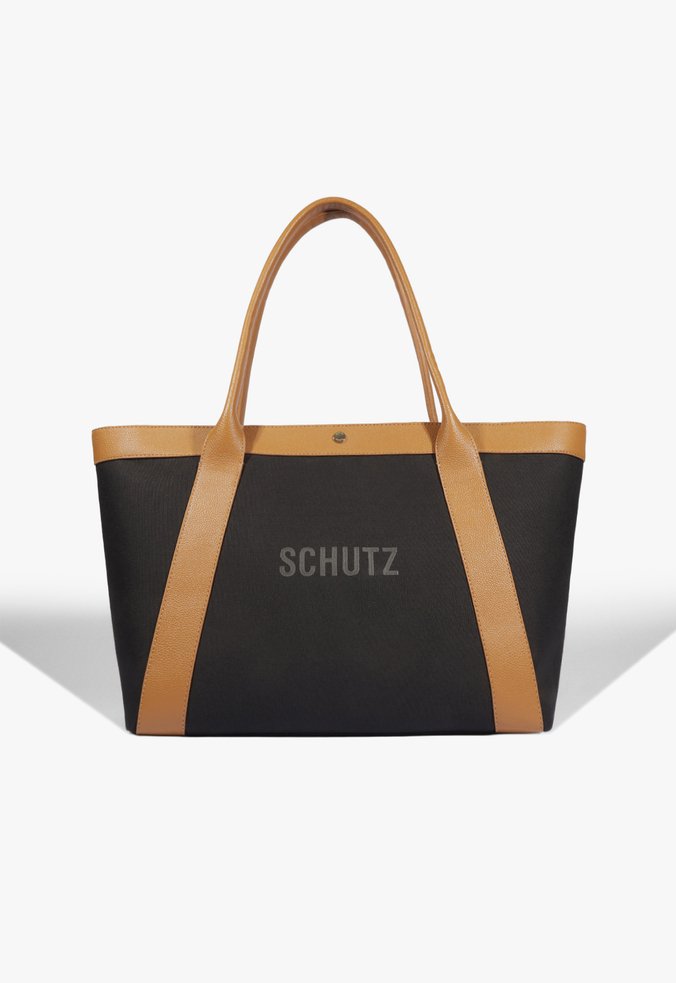 Bolsa Shopping Lona Couro Preta