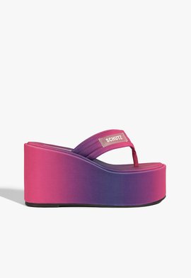Sandália Hilda Wedge Couro Rosa e Roxo