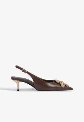 Scarpin Slingback Flora Salto Mid Couro Marrom