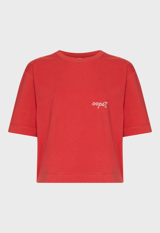 Camiseta Cropped Algodão Milene Oops Vermelha